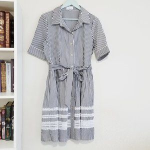 Calvin Klein Striped Button Down Dress with Belt